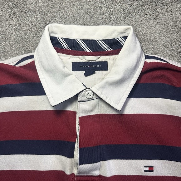 Tommy Hilfiger Rugby Long Sleeve Shirt Mens L Large Striped Red Blue White - Picture 6 of 14